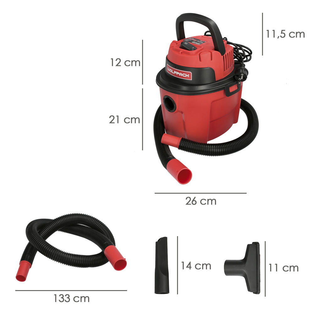 Aspirador plastico agua y polvo - Potencia 1.000 W. - Dep&oacute;sito de pl&aacute;stico de 15 litros. medidas