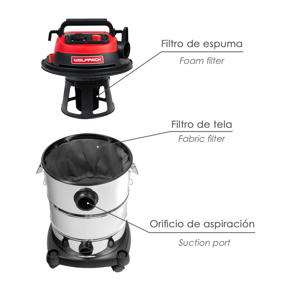 Aspirador inoxidable sincronizado. - Potencia 1.400 W. - Dep&oacute;sito de acero inoxidable de 30 litros. montaje y desmontaje