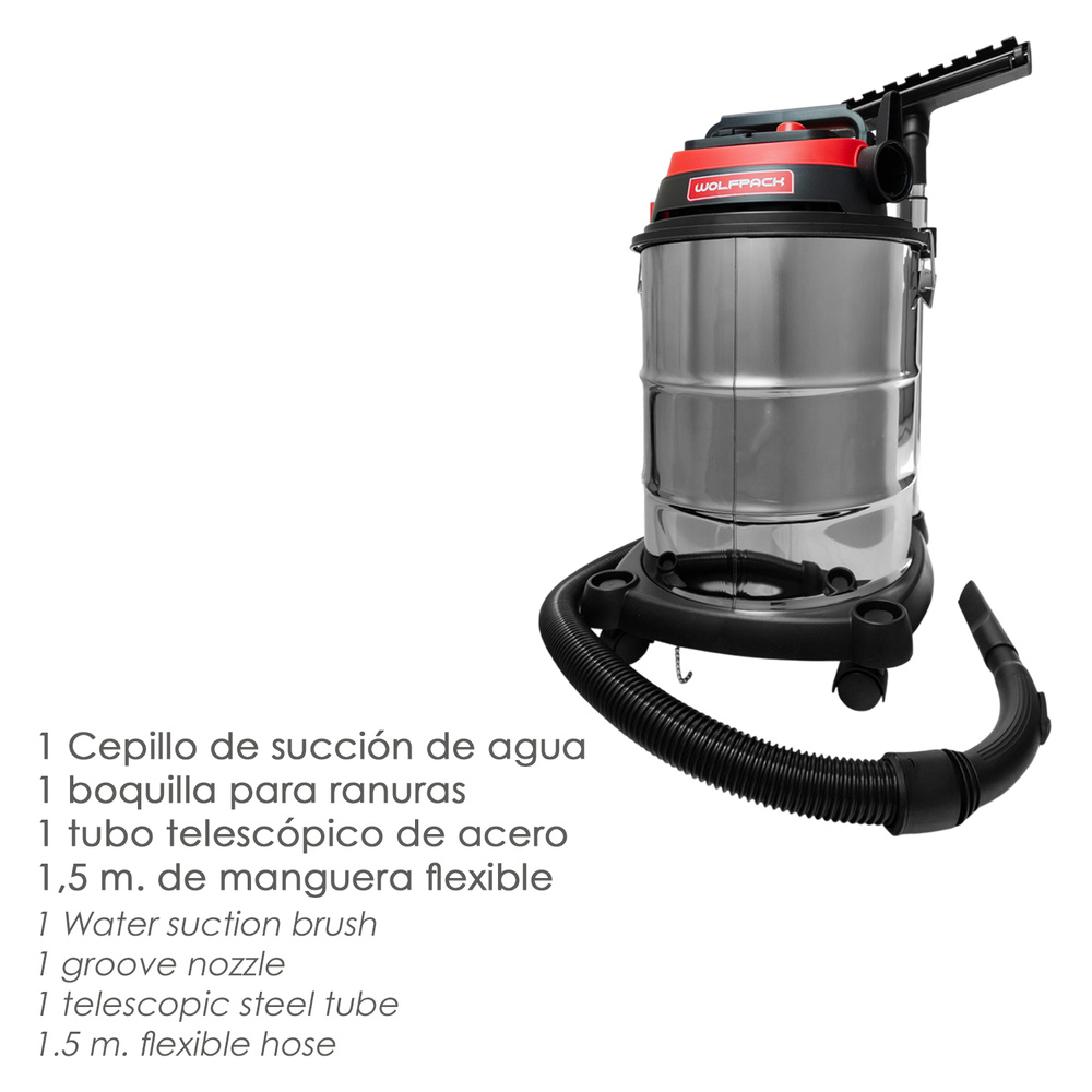 Aspirador inoxidable sincronizado. - Potencia 1.400 W. - Dep&oacute;sito de acero inoxidable de 30 litros.Todos los componente