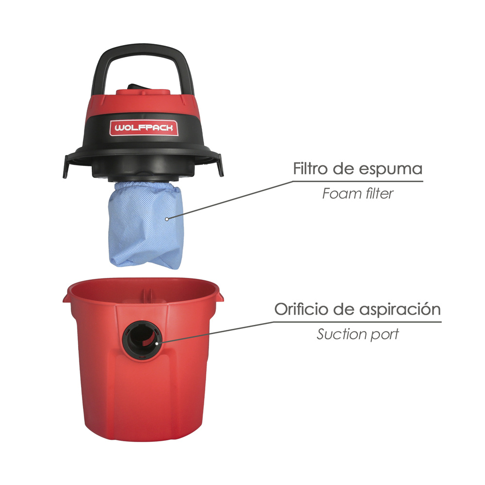 Aspirador plastico agua y polvo - Potencia 1.000 W. - Dep&oacute;sito de pl&aacute;stico de 15 litros. desmontaje