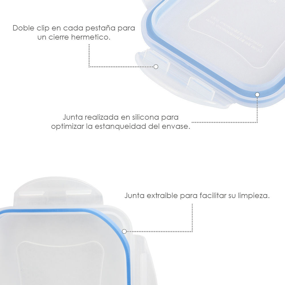 Recipiente Hermetico Plastico Rectangular 240 ml. 12.5x8.5x4.5 (Alt.) cm.1