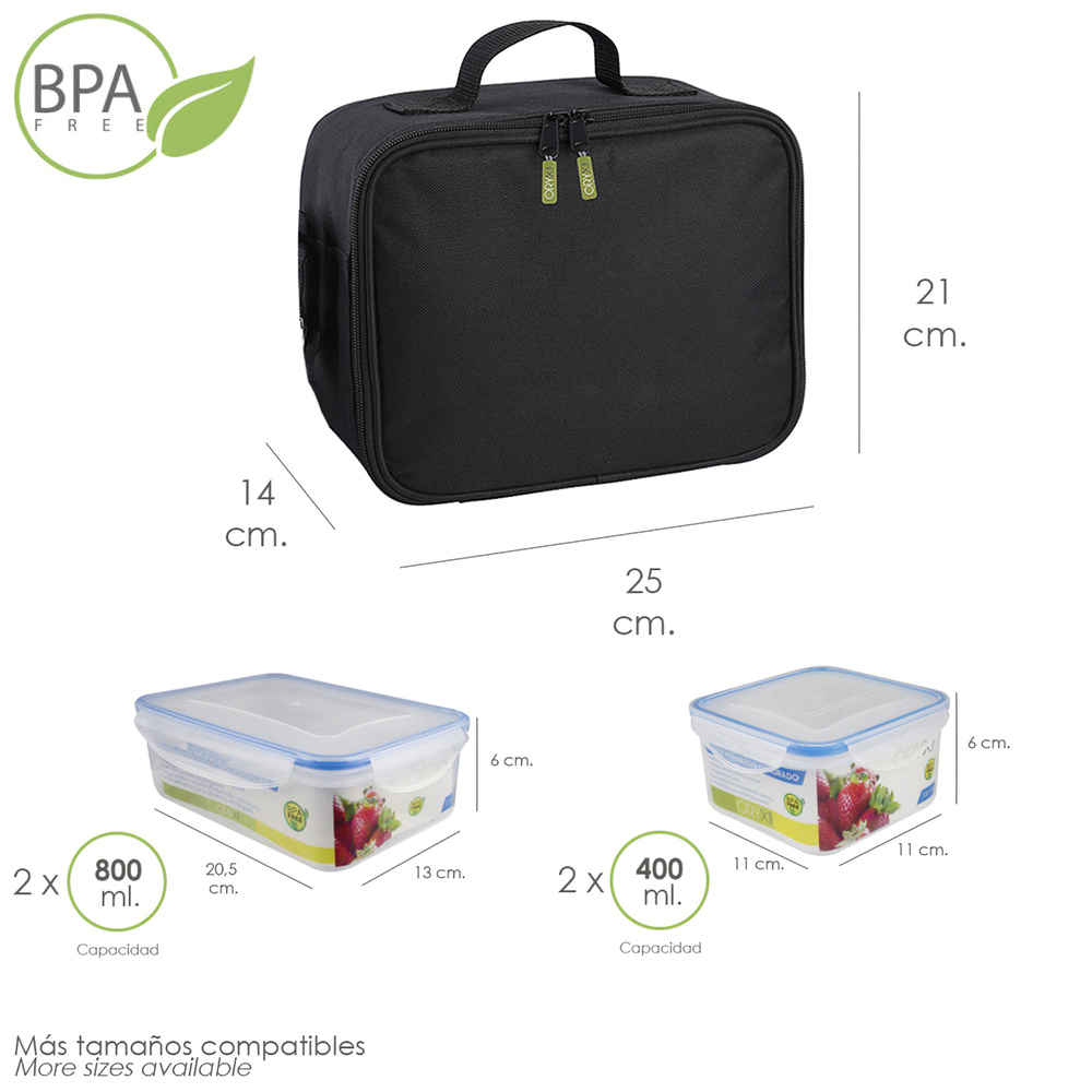 Bolsa Termica Con 4 Recipientes Hermeticos Plastico (2x800 ml + 2x400 ml.) 4