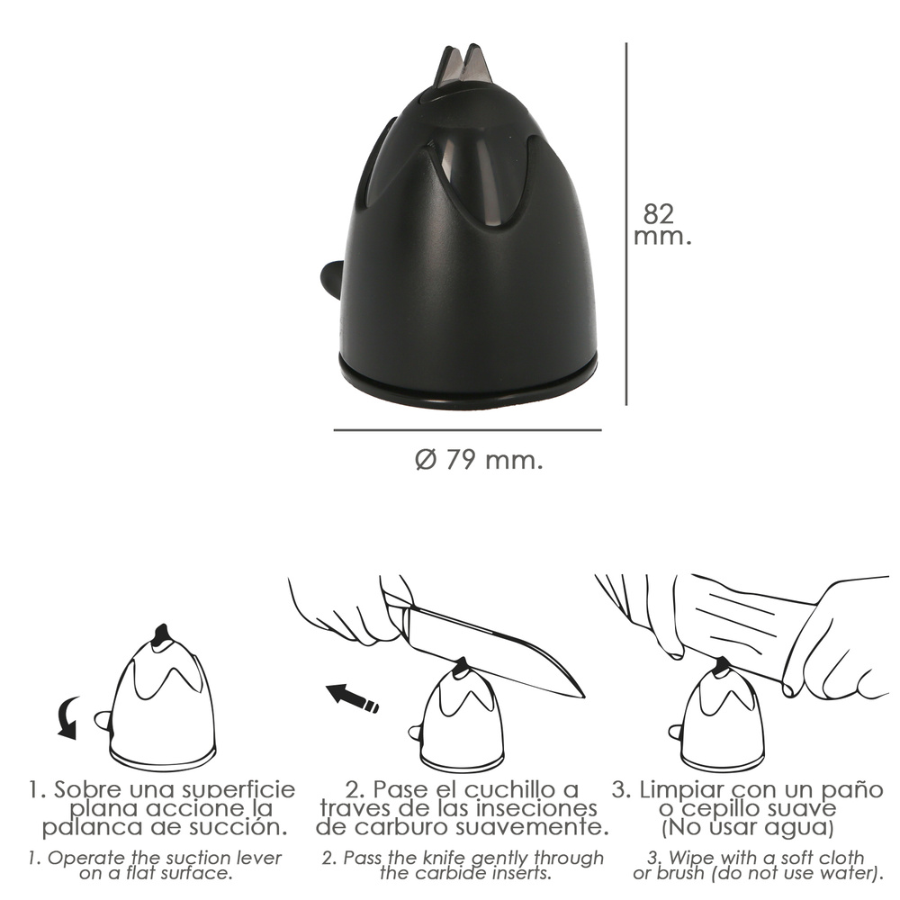 Afilador de Ventosa Next Generation 1 Etapa - Afilador de ventosa de 1 etapa de nueva generación, que gracias a su potente ventosa, permite estar fijo mientras se realiza el afilado. - Medidas: Ø 79x82 mm. 2