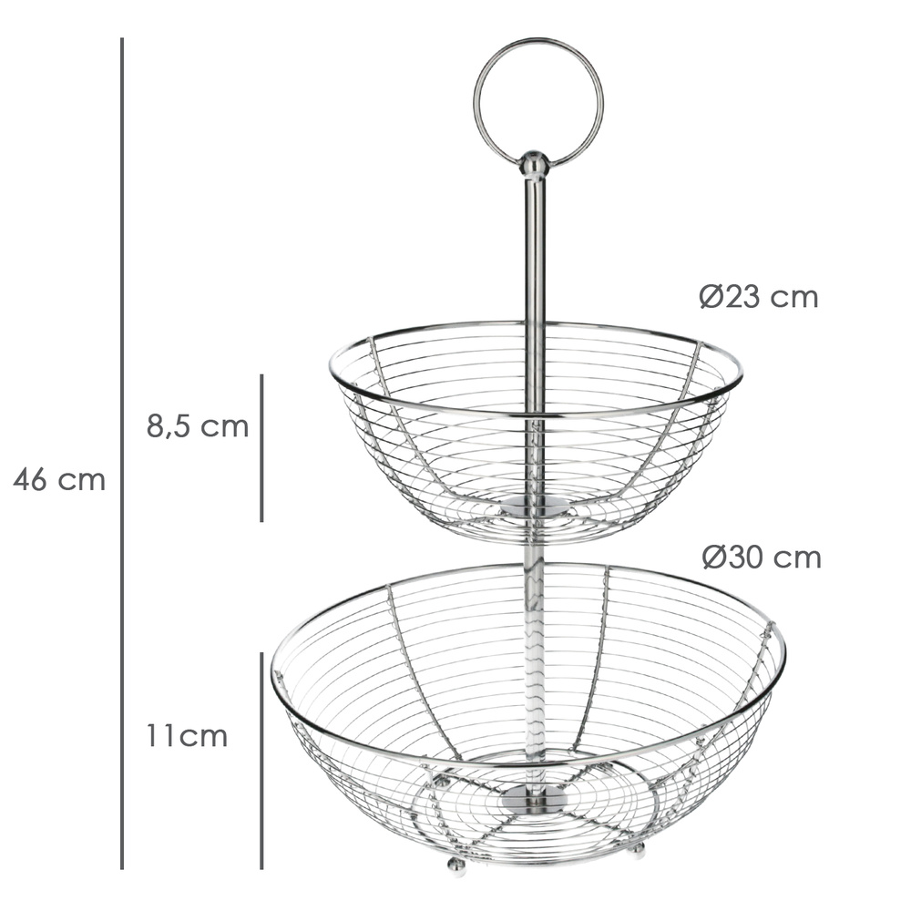 Frutero Acero Cromado, 2 Niveles, 45x29x8cm