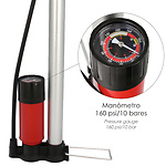 BOMBA INFLAR CON MANOMETRO. DOBLE BOQUILLA PARA VALVULA PRESTA Y SCHRADER. CON ADAPTADORES. Ø 32 X 500 MM. MANOMETRO