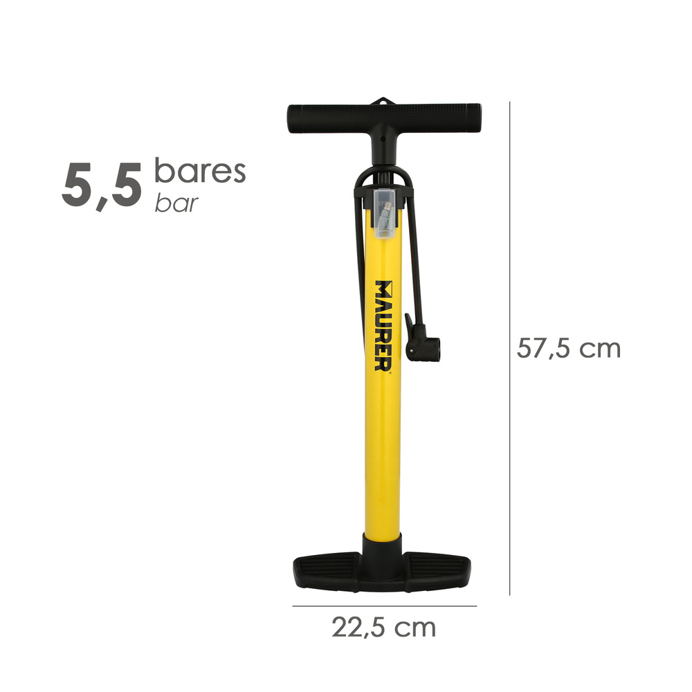 BOMBA INFLAR CON MANOMETRO 5,5 BARES. VALVULAS SCHRADER Y PRESTA CON ADAPTADORES. BASE PLASTICO MEDIDDAS