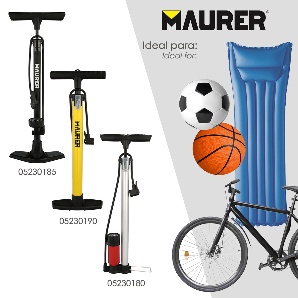 BOMBA INFLAR CON MANOMETRO 5,5 BARES. VALVULAS SCHRADER Y PRESTA CON ADAPTADORES. BASE PLASTICO 2