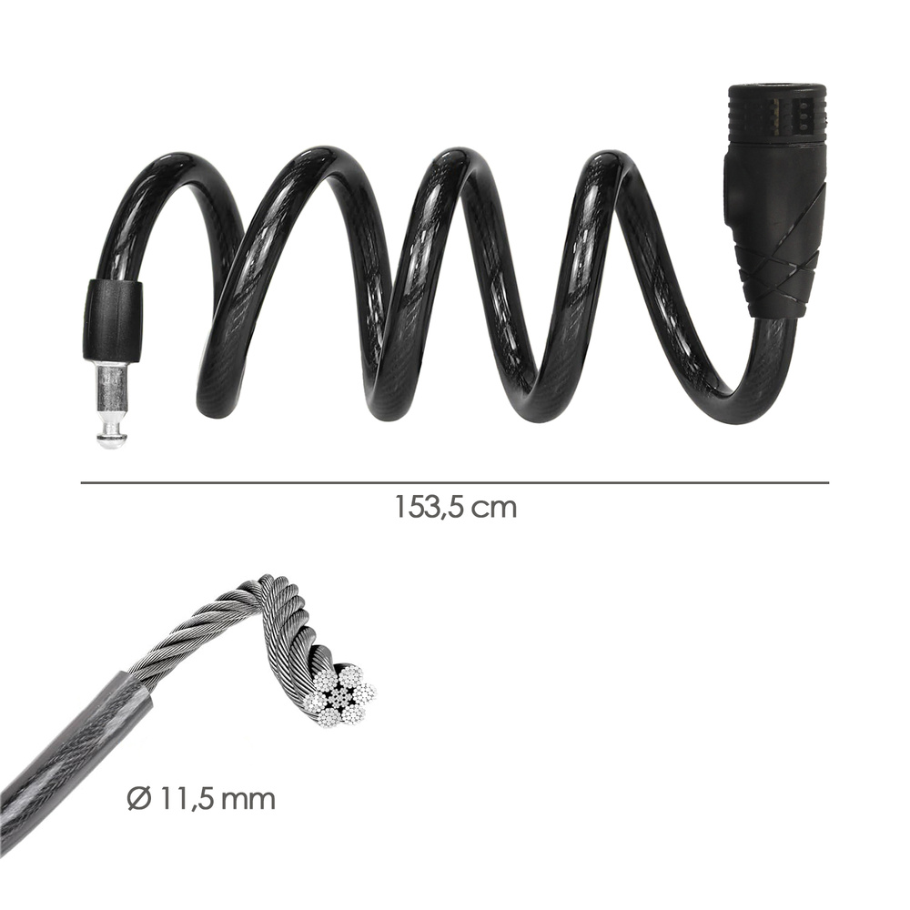 Cable Bicicleta Espiral Con Llave &Oslash; 12 mm. x 150 cm. Medida