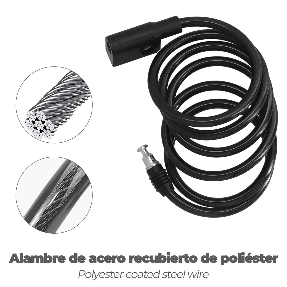 Cable Bicicleta Espiral Con Llave &Oslash; 8 mm. x 150 cm. detalle