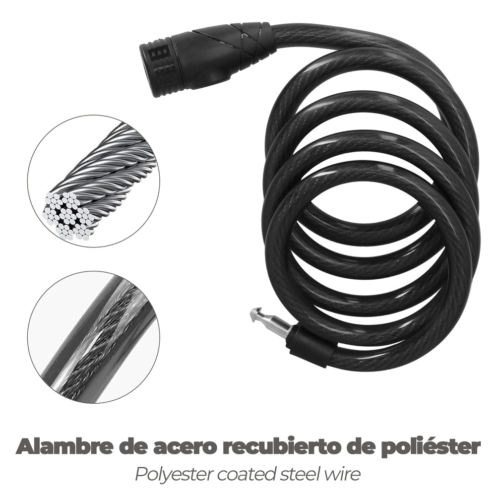 Cable Bicicleta Espiral Con Llave &Oslash; 12 mm. x 150 cm. material