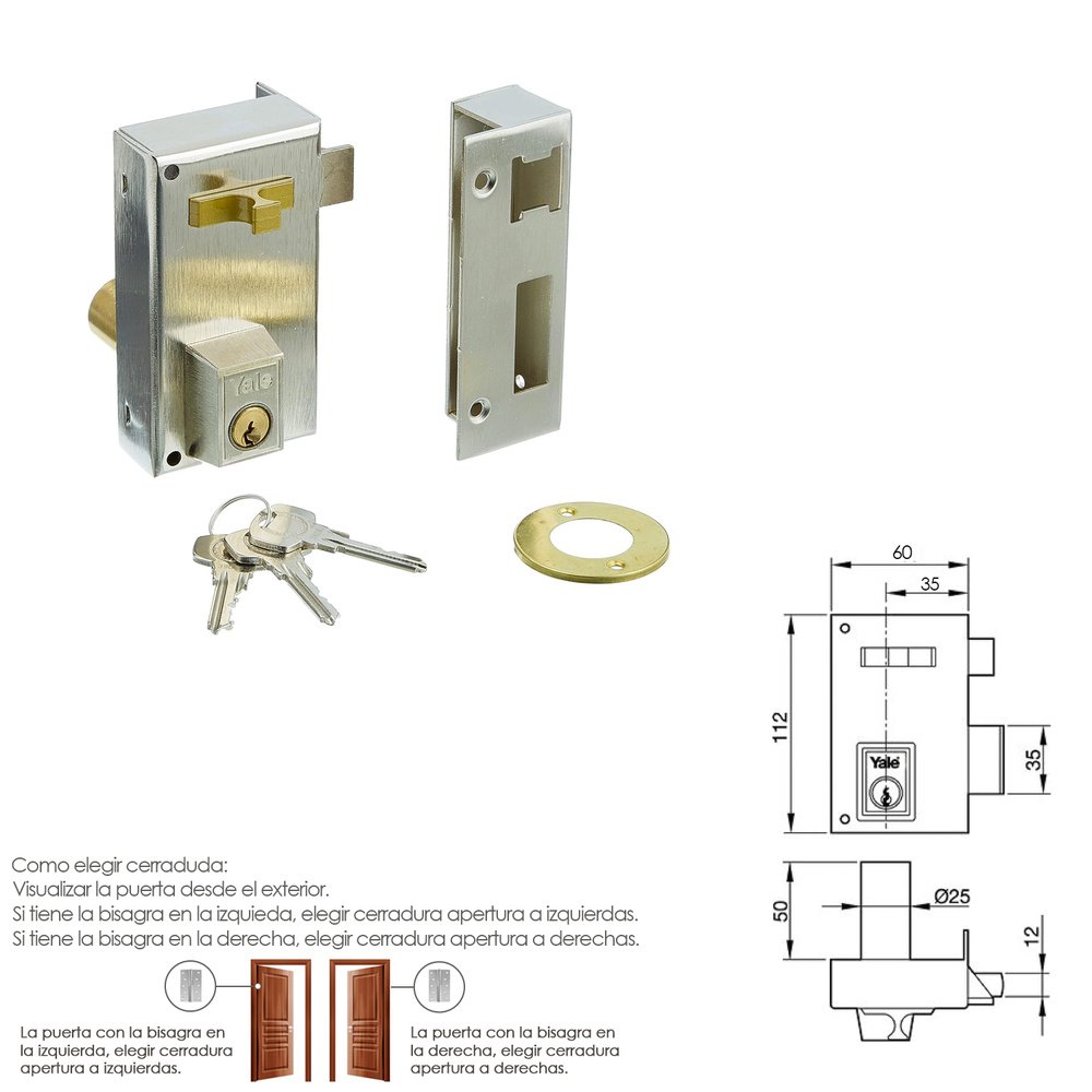 cerradura Yale/azbe 56a/hnr/60/derecha