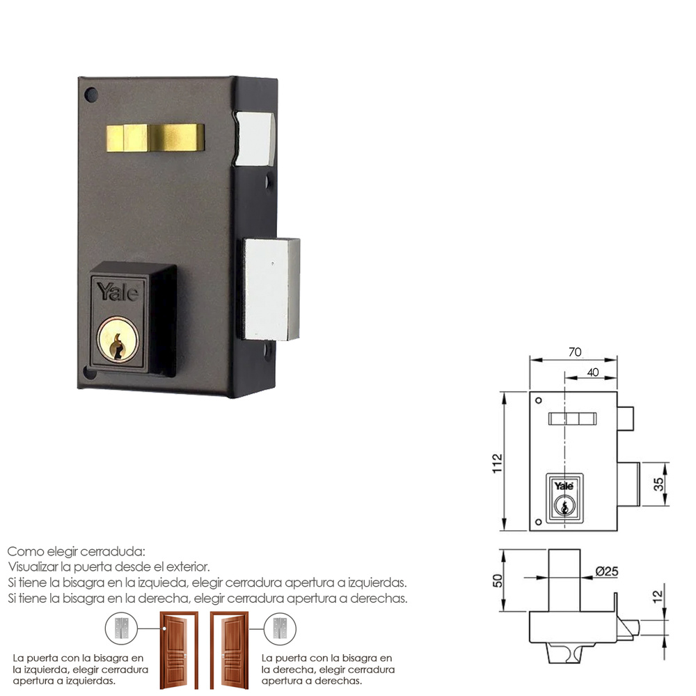 cerradura azbe- yale 56A/HP pintada 70 derecha