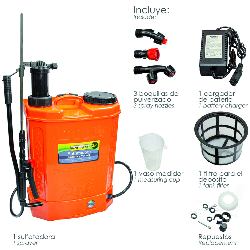 Sulfatadora Electrica A Bateria Doble Uso Bateria o Manual, Bateria Recargable 12 V / 8 Amperios 2