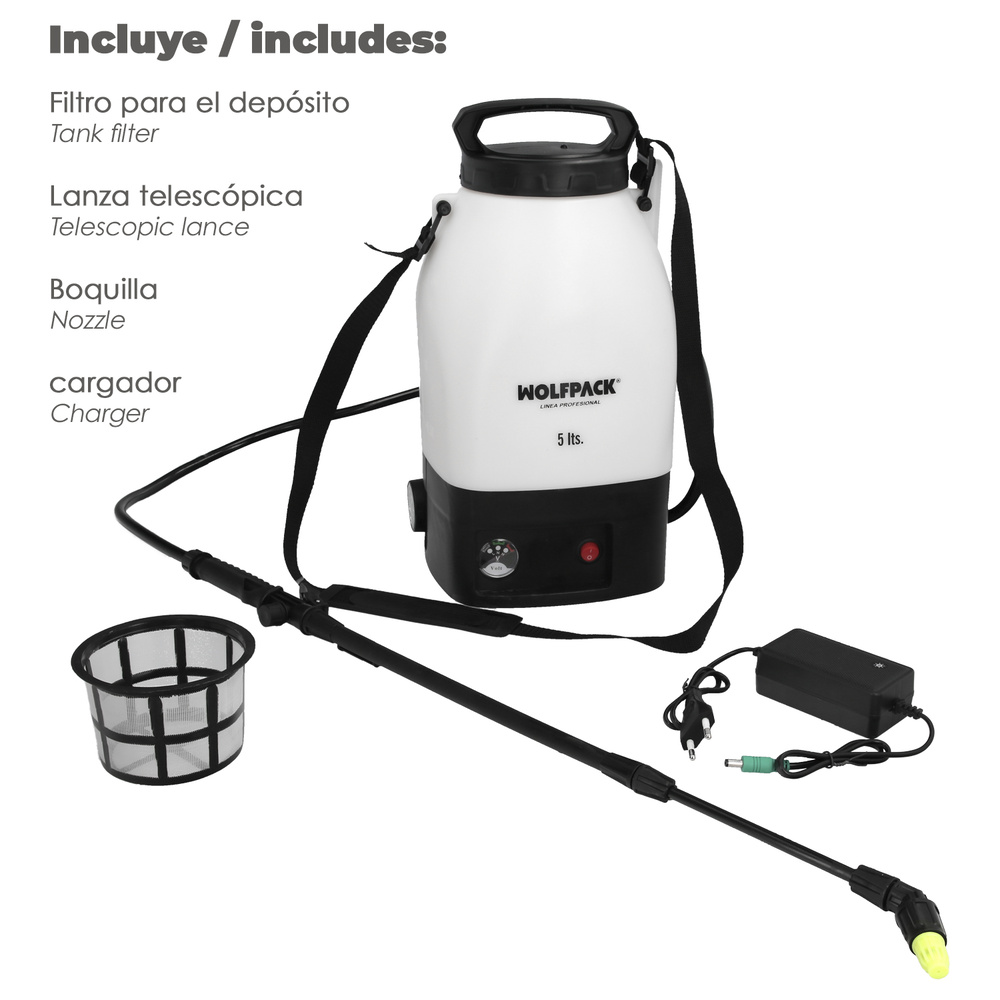 sulfatadora 5 litors bateria litio 12V incluido cargador y filtro