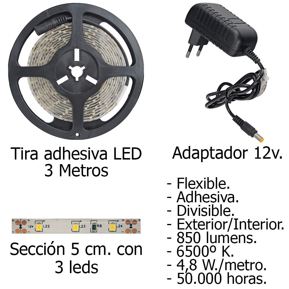 Tira Led Adhesiva - Longitud : 3 metros
