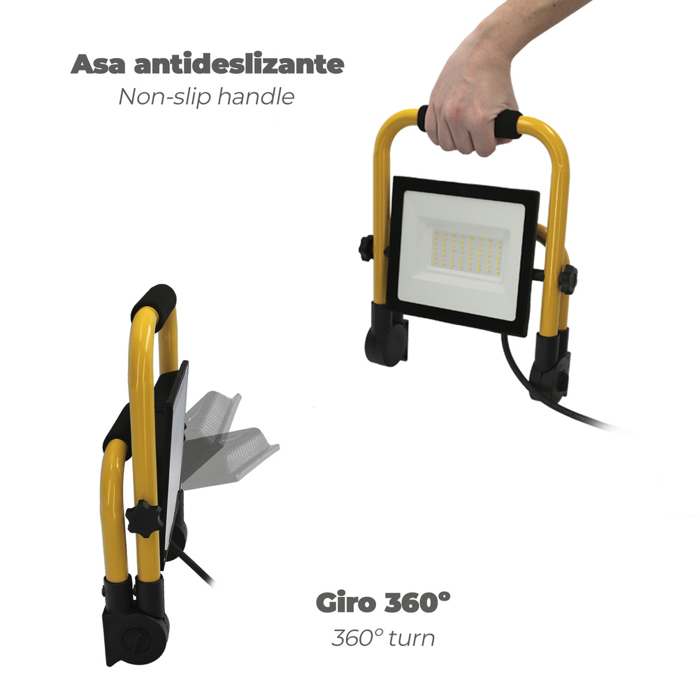 Foco led plano  portatil con asa de transporte - Potencia: 50 W. 2