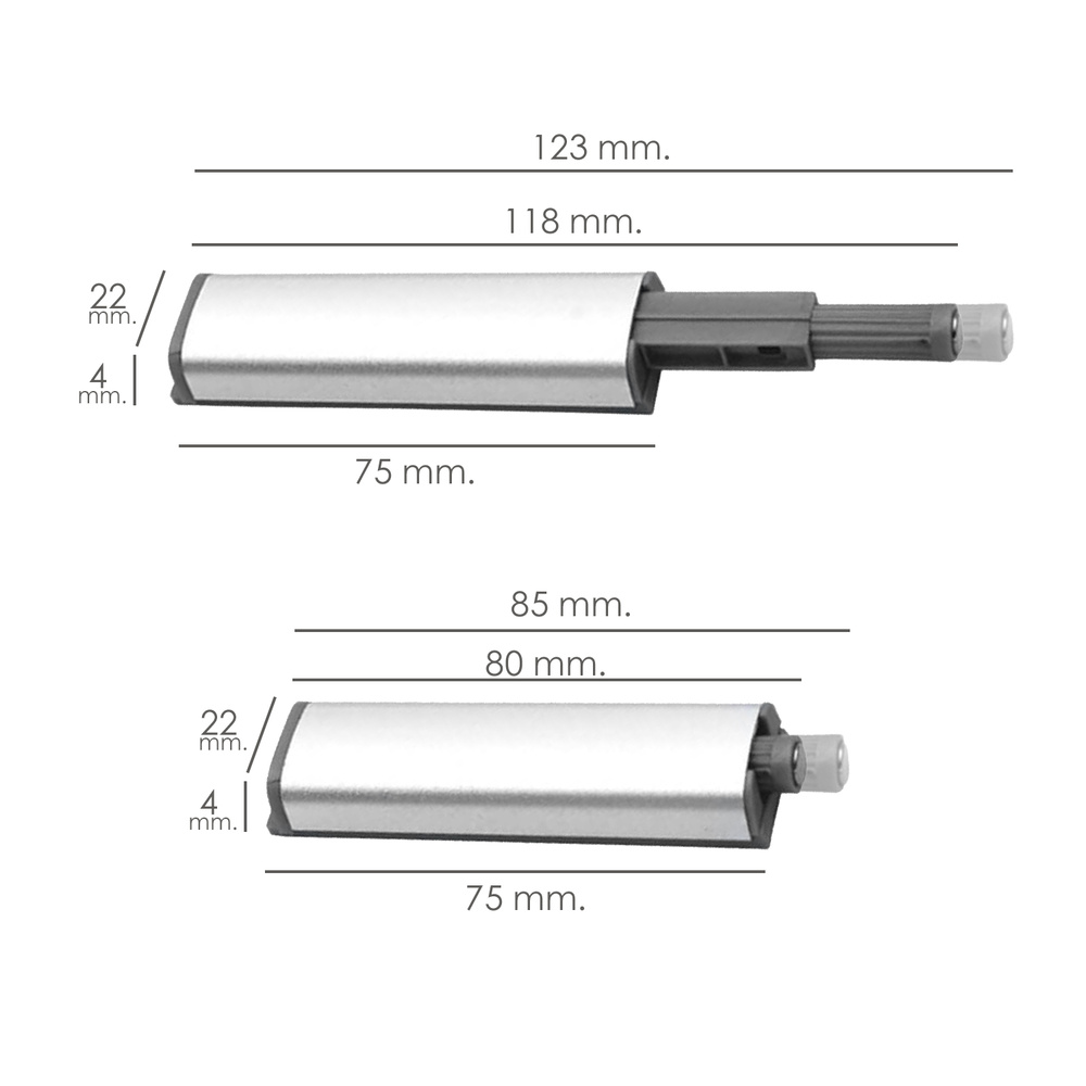 Cierre Iman Para Puerta Armario Presion Magnetica. - Medidas mininas cerrado / abierto: 80x22x4 (Alt.) mm. / 118x22x4 (Alt) mm.