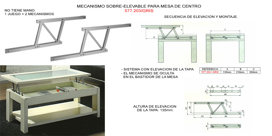 juego bisagras elebable para mesa central negro