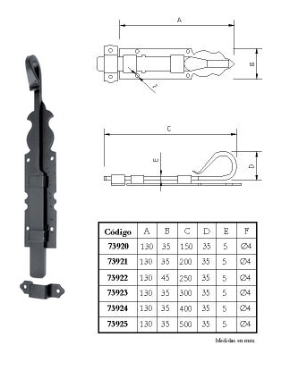 pasador forjado 150mm placa picada