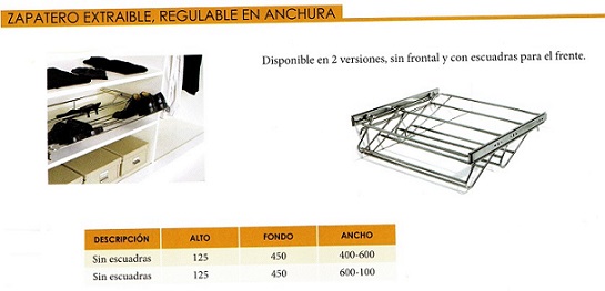 Zapatero lateral extracion total 600/1000 x 120 x 450  cromo brillo