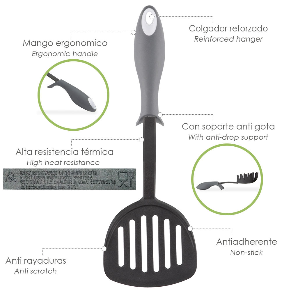 Espumadera / Espatula Cocina Nylon Con Mango Antigotas Engomado 
