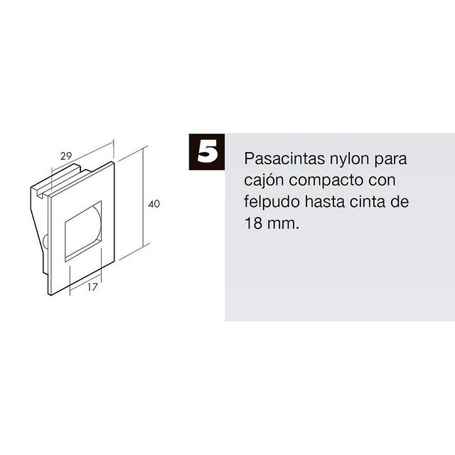 Pasacintas Persiana Compacto Rodillos Nylon Cinta hasta 18 mm.