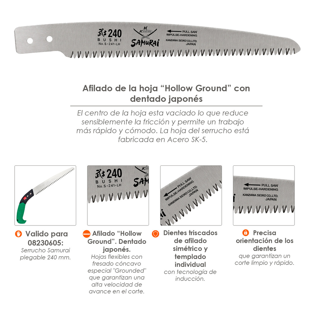  Hoja recambio serrucho Samurai js-240 mm.detalles y cualidades de la hoja