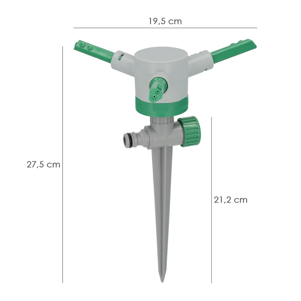 aspersor plastico giratorio 3 brazos con pincho medidas