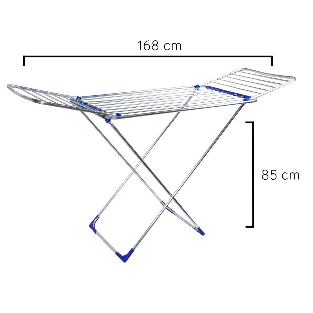 Tendedero plegable - Realizado en aluminio. - Con alas. - Plegable. - Longitud de tendido: 12.9 metros. - Peso: 1.7 kg.