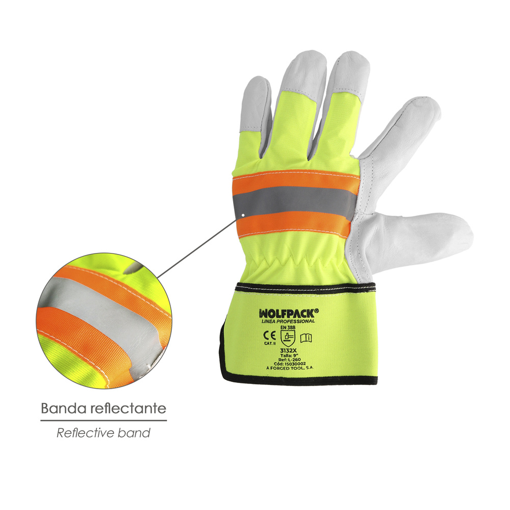 Guante Piel Serraje Con Banda Reflectante - Talla 9 Guante Piel Serraje Con Banda Reflectante - Talla 9