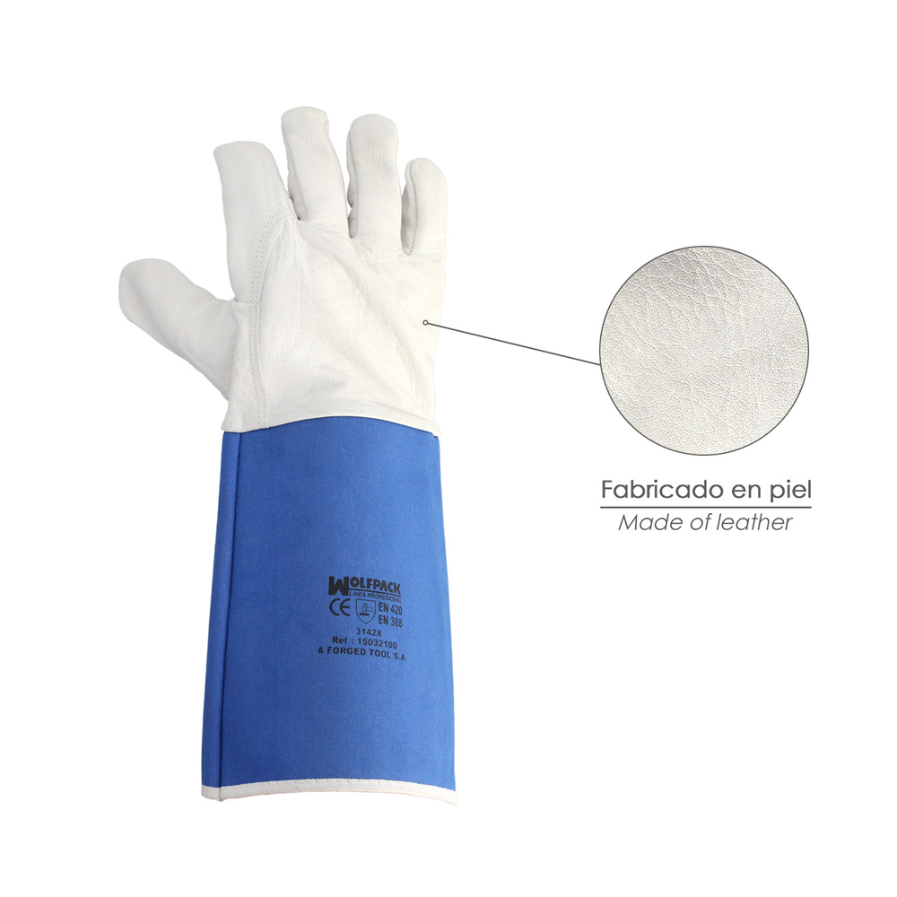 Guantes Piel Serraje Largos 40 cm. detalle
