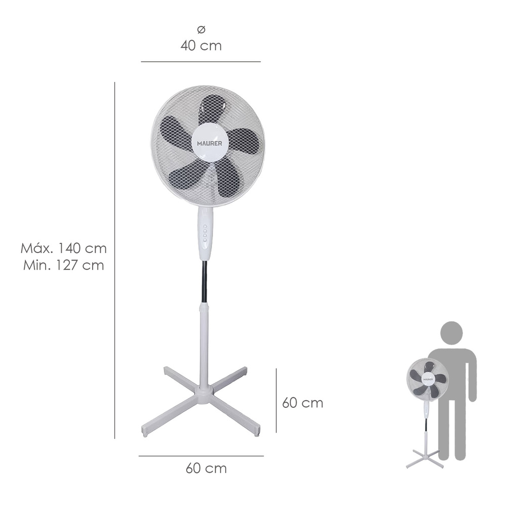 VENTILADOR PIE Ø 40 CM. X 143 CM. 5 ASPAS COLOR BLANCO Y NEGRO