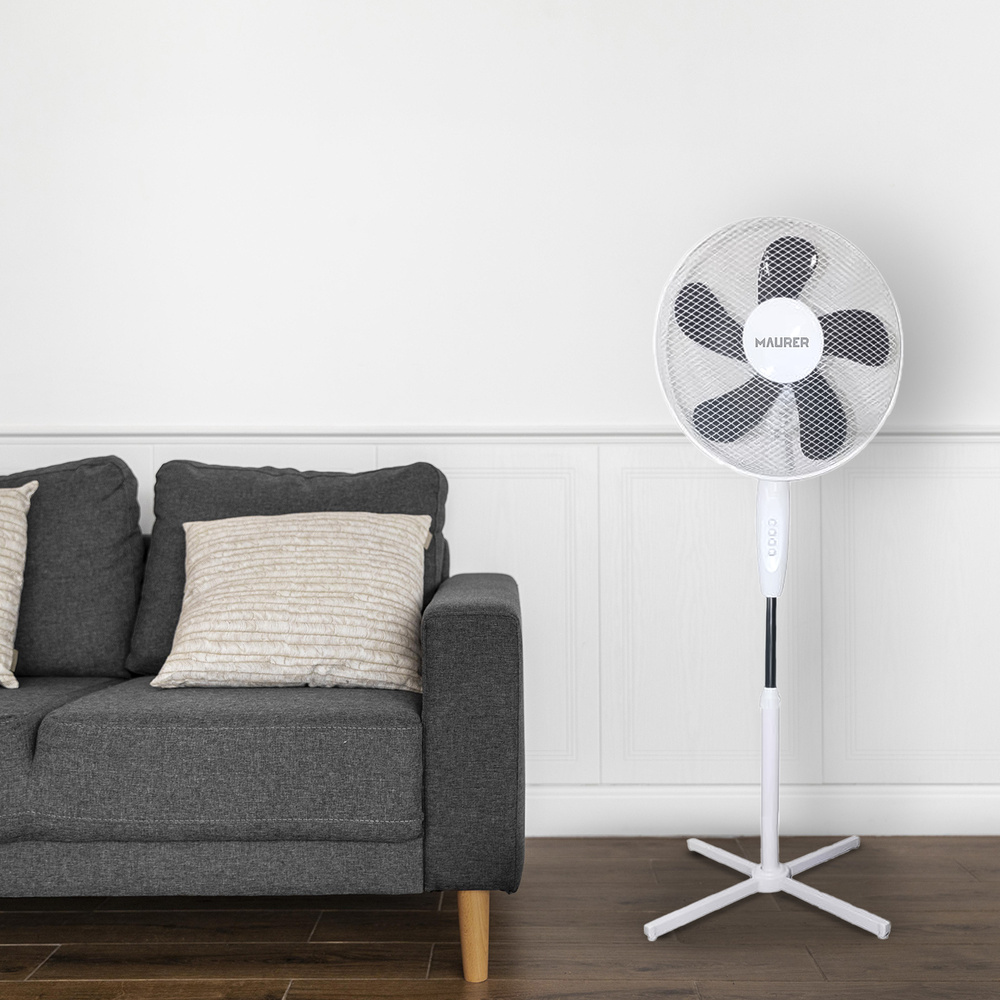 VENTILADOR PIE Ø 40 CM. X 143 CM. 5 ASPAS COLOR BLANCO Y NEGRO