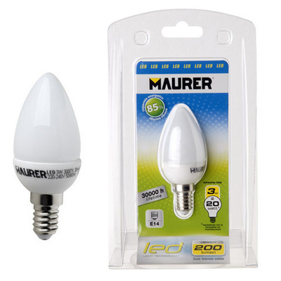Bombilla Led Vela E14 3w -20w. Lumenes 200