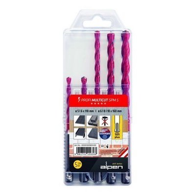09083840 Estuche Brocas Alpen Multiusos Sds Plus 5 piezas