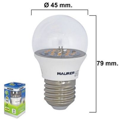 Bombilla Led Esferica Transparente Rosca E27 5 W.= 40 W. 470 lumenes Luz Blanca