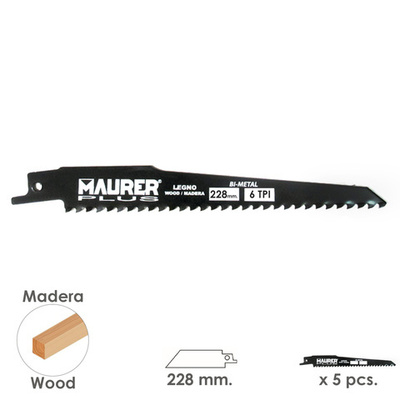 07120755 Hoja Para Sierra Sable Madera 228 mm. - 6 TPI Tipo Bosch (5 piezas)