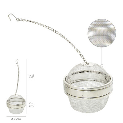 05072010 Bola Malla Para Especias / Te / Legumbres Acero Inoxidable Ø 9 cm. Con Cadena