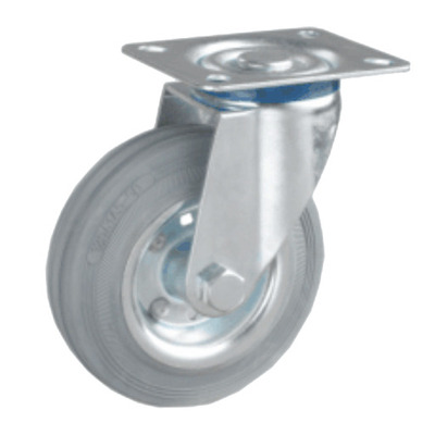 Rueda MGG DIAMETRO 80, 100, 125, 160 Y 200 placa giratoria goma gris