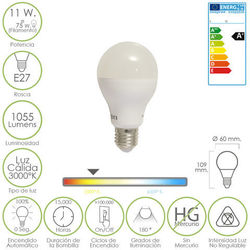 Bombilla Led Standar E27 11 W. = 750 W. Luz Cálida 1520 lúmenes.