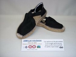 Alpargata Cruzada Negra con elastico de fieltro y lana 100% natural Tallas de la 34 a la 47